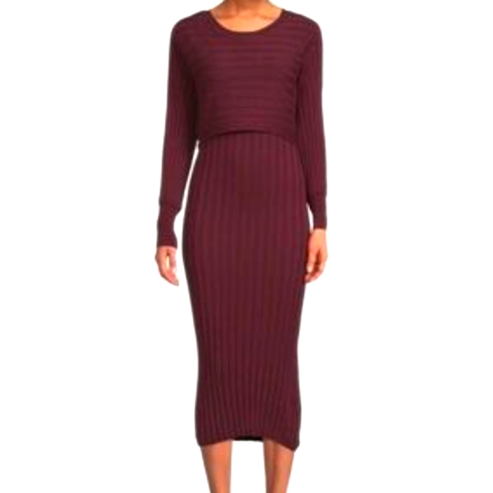 Stitchdrop All In One Rib Midi Dress in wine size  small Ribbed Sweater dress S